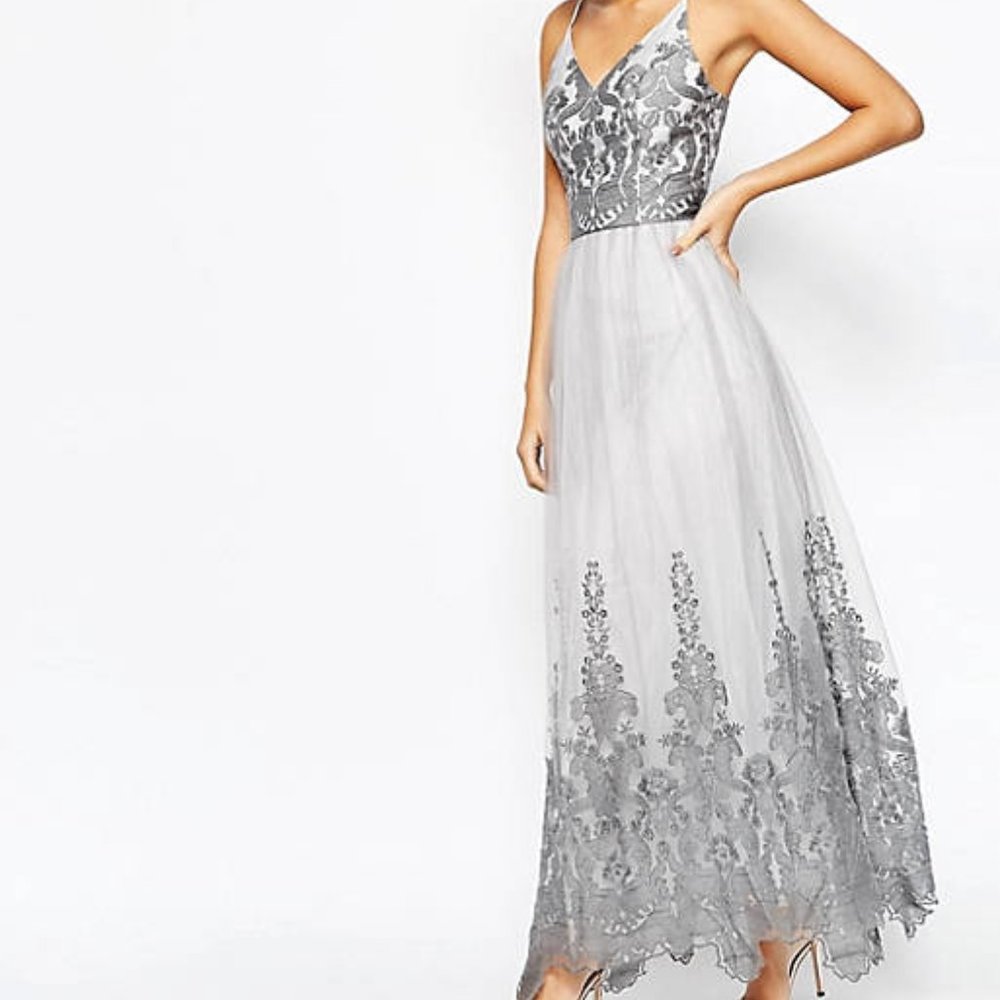 Chi Chi London Cami Strap Premium Lace Maxi Tulle Prom Dress - Picture 3 of 4